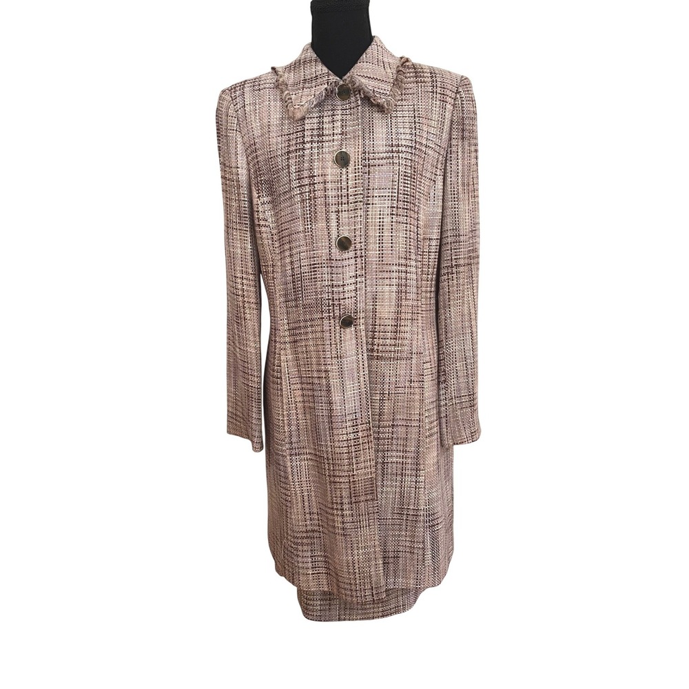 Le Suit Skirt Suit Womens 10 Brown Cotton Tweed Long Jacket Set Vintage Preppy